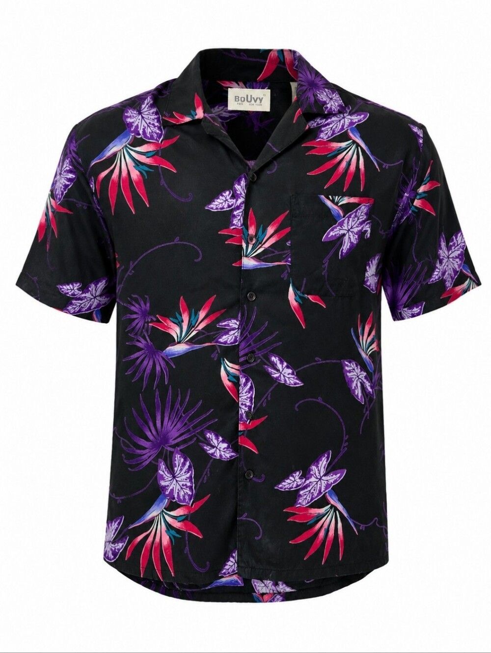 BoUvy Paris New York Men’s M Tropical Hawaiian Button Front Shirt Black Floral